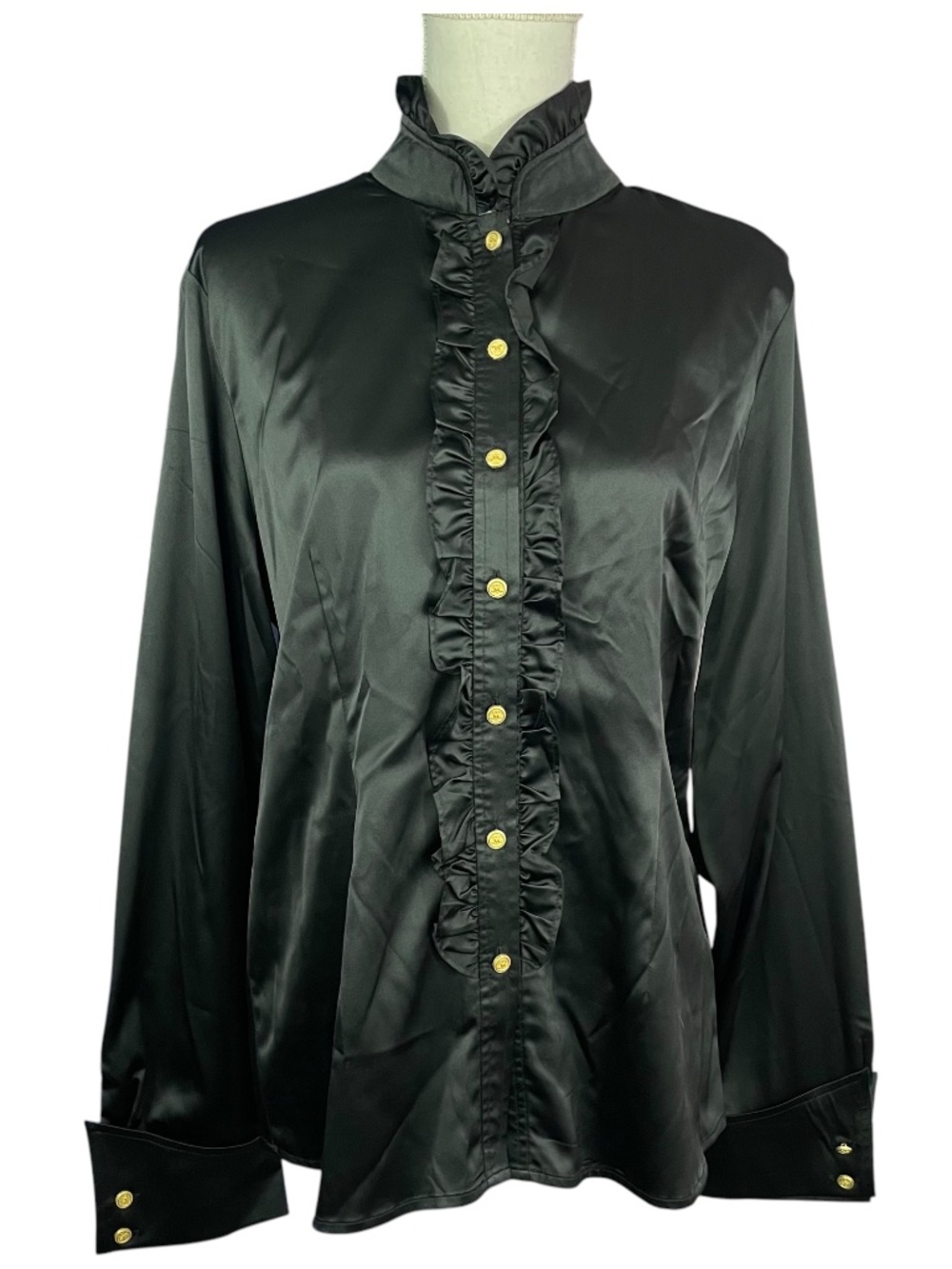 Victorian Whimsigoth Ruffle Blouse 14 Black Button-up High Neck Ruffle Shirt Top